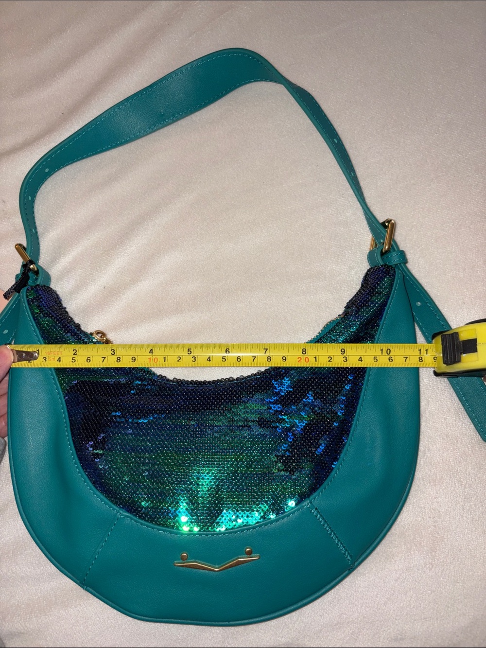 NWT VOILE BLANCHE CLUB Forest Green and Blue Sequins Shoulder Bag - Picture 6 of 10